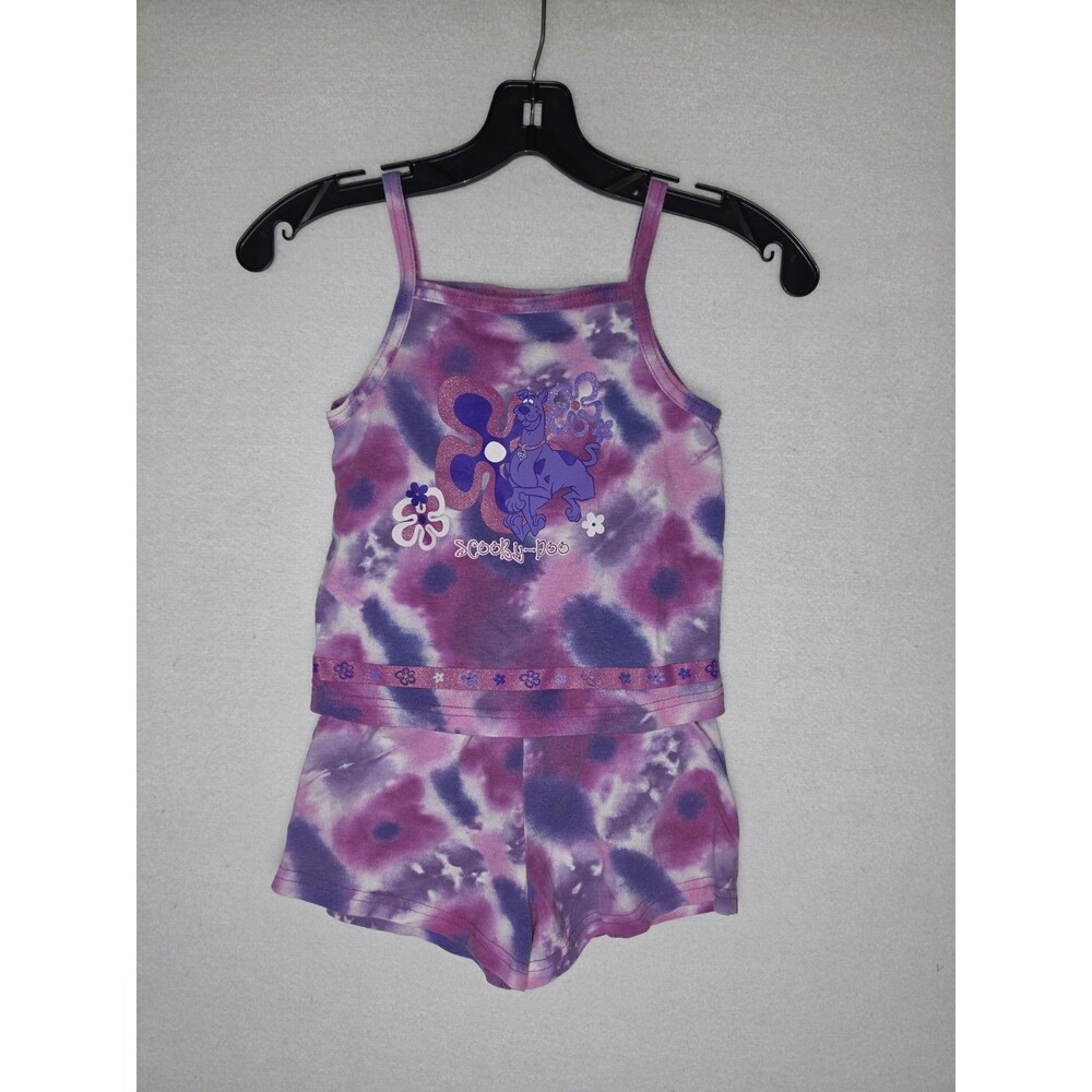 Vintage Scooby-Doo Tanktop Shorts Set Purple Tie Dye 90s Y2K Youth Girls Size 6